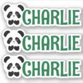 Set van drie gepersonaliseerde Panda naam labels (Voorkant)