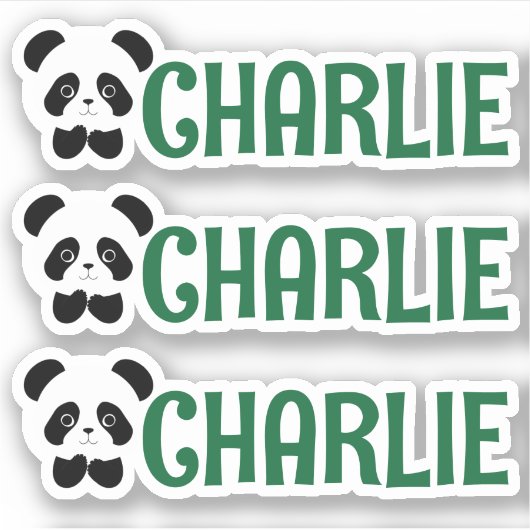 Set van drie gepersonaliseerde Panda naam labels (Voorkant)