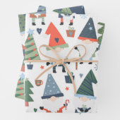 set van drie kerstcadeautjes Trees Blue Green Red Inpakpapier Vel (In situ)