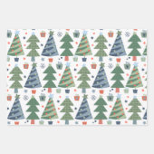 Set van drie kerstgnomen bomen blauw groen rood inpakpapier vel (Voorkant 2)