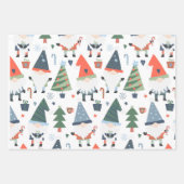 Set van drie kerstgnomen bomen blauw groen rood inpakpapier vel (Voorkant)