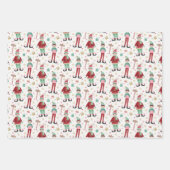 Set van drie kleurrijke kerst elf inpakpapier vel (Voorkant)