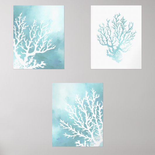 Set van drie nautische koraalkunst prints (Voorkant)