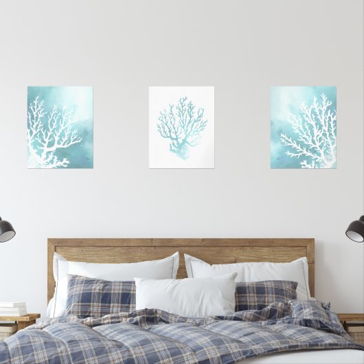 Set van drie nautische koraalkunst prints (Slaapkamer)