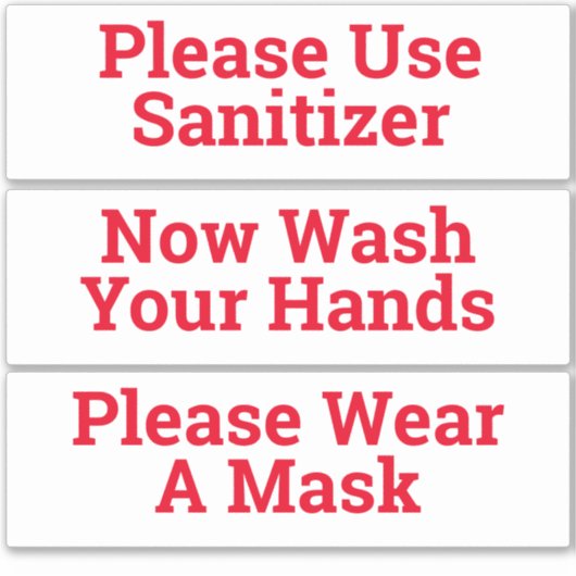 Set van drie sanitaire Stickers (Voorkant)