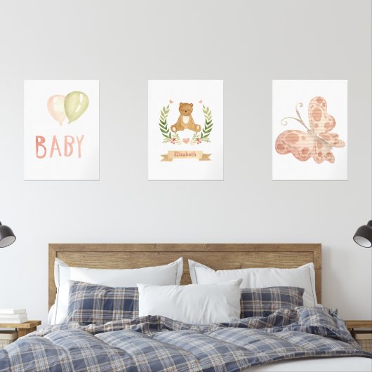 Set van drie Slapen Beer Kwekerij Wall Art (Slaapkamer)
