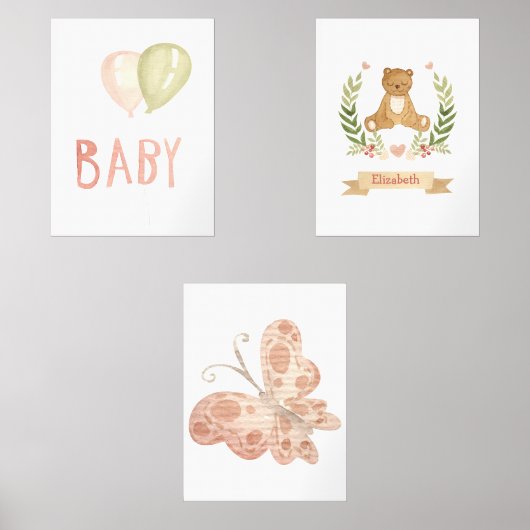 Set van drie Slapen Beer Kwekerij Wall Art (Voorkant)