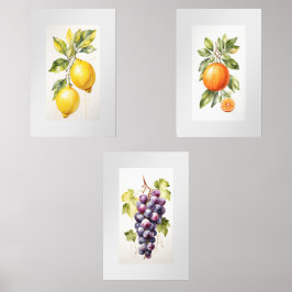 Set van drie Waterverf Fruit Wall Art Prints