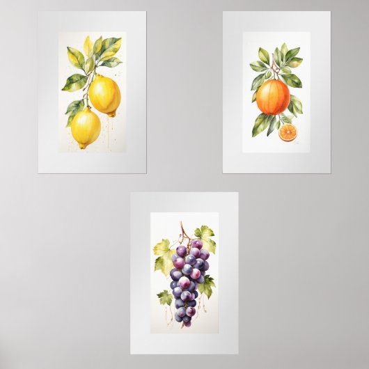 Set van drie Waterverf Fruit Wall Art Prints (Voorkant)