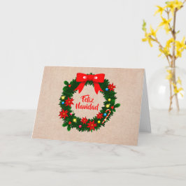 set van Feliz Navidad Merry Kerstmis Wreath Bow Kaart