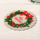 set van Feliz Navidad Merry Kerstmis Wreath Bow Kartonnen Onderzetters (Gekanteld)
