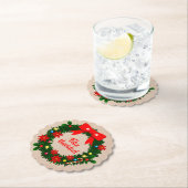 set van Feliz Navidad Merry Kerstmis Wreath Bow Kartonnen Onderzetters (Insitu)
