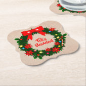 set van Feliz Navidad Merry Kerstmis Wreath Bow Kartonnen Onderzetters (Gekanteld)