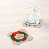 set van Feliz Navidad Merry Kerstmis Wreath Bow Kartonnen Onderzetters (Insitu)