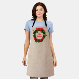set van Feliz Navidad Merry Kerstmis Wreath Bow Schort