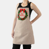 set van Feliz Navidad Merry Kerstmis Wreath Bow Schort (Insitu)