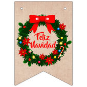 set van Feliz Navidad Merry Kerstmis Wreath Bow Vlaggetjes (Derde vlag)