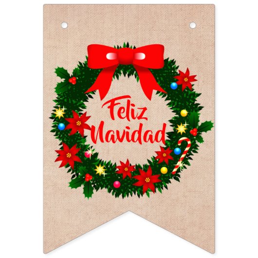 set van Feliz Navidad Merry Kerstmis Wreath Bow Vlaggetjes (Derde vlag)