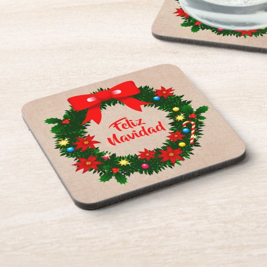 set van Feliz Navidad Merry kerstplastic, kurk Bier Onderzetter (Linkerzijde)