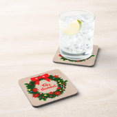 set van Feliz Navidad Merry kerstplastic, kurk Bier Onderzetter (Rechterzijde)