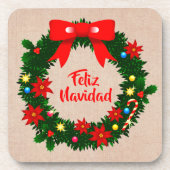 set van Feliz Navidad Merry kerstplastic, kurk Bier Onderzetter (Voorkant)