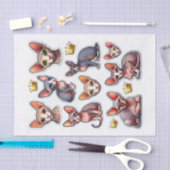 Set van haarloze Sphynx Katten en Kronen Tissuepapier (Craft)