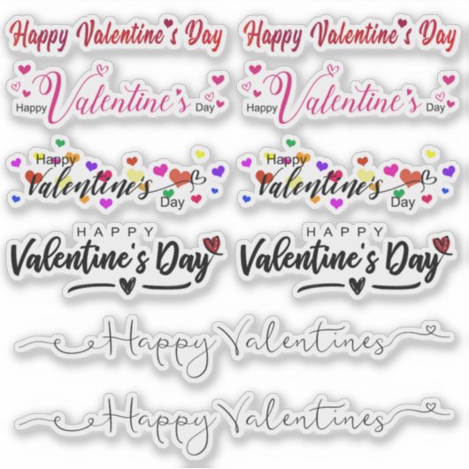Set van Happy Valentines Day Script Vinyl Sticker (Voorkant)
