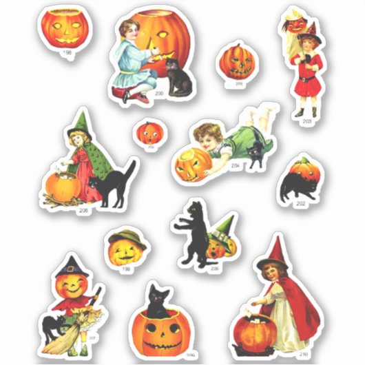  Set van Heksenkat Pumkin Halloween Sticker (Voorkant)