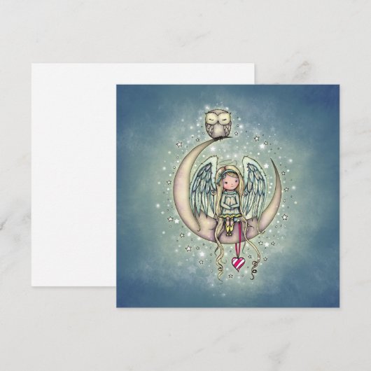 Set van Kaarten Schattige Angel en Uil op de Maan Notitiekaartje (Voorkant / Achterkant)