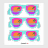 Set van Retro Neon Eighties Sunset Zonnebril Sticker (Vel)