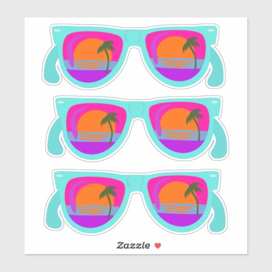 Set van Retro Neon Eighties Sunset Zonnebril Sticker (Vel)