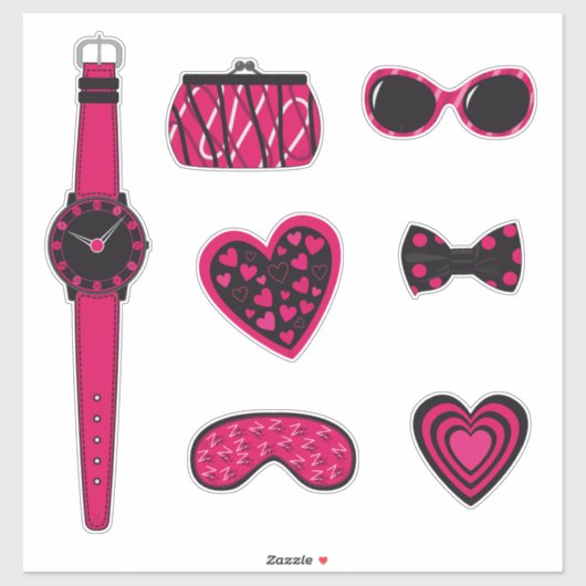Set van roze en zwarte artikelen sticker (Vel)