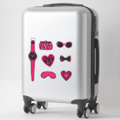 Set van roze en zwarte artikelen sticker (Koffer)