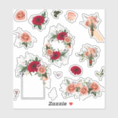 Set van rozen en lentebloemen sticker (Vel)
