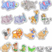 set van schattige safari dieren sticker (Voorkant)
