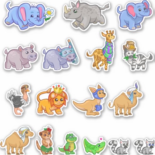 set van schattige safari dieren sticker (Voorkant)