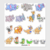 set van schattige safari dieren sticker (Vel)