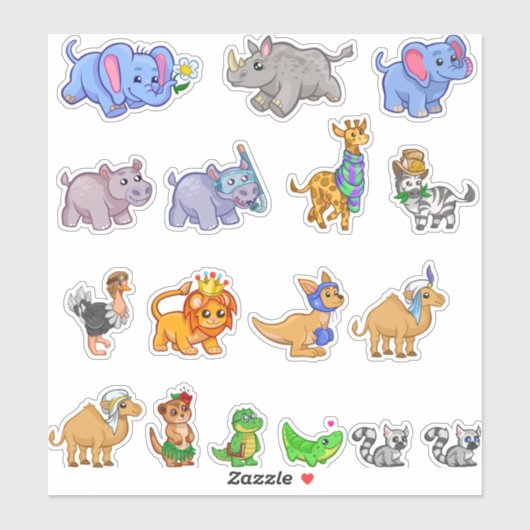 set van schattige safari dieren sticker (Vel)
