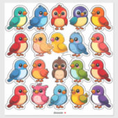 Set van Schattigee Cartoon Vogels Sticker (Vel)