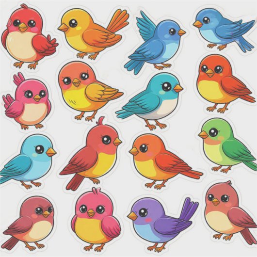 Set van Schattigee Cartoon Vogels Sticker (Voorkant)