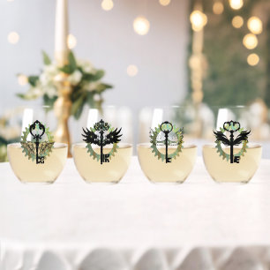 Set van Steampunk Gevleugelde Sleutel Design Wijnglas Zonder Voet