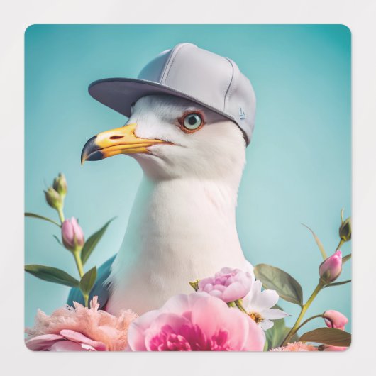 Set van stickers, zeemeeuw camera, flamingo blauw  labels (Design 1)