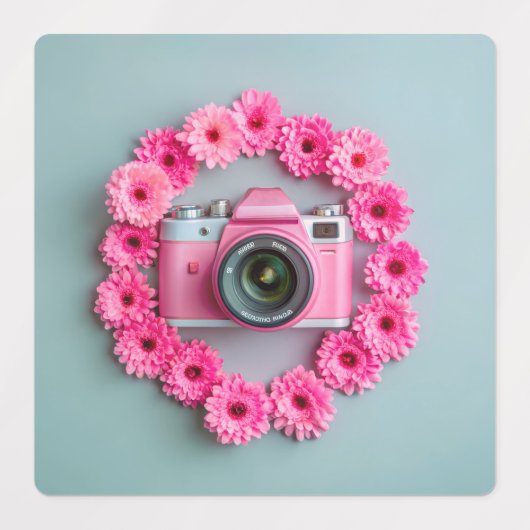 Set van stickers, zeemeeuw camera, flamingo blauw labels (Design 2)