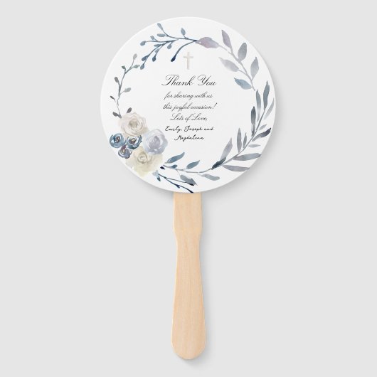 set van tien blauwe waterverf lijst Doop Handwaaier (Achterkant)