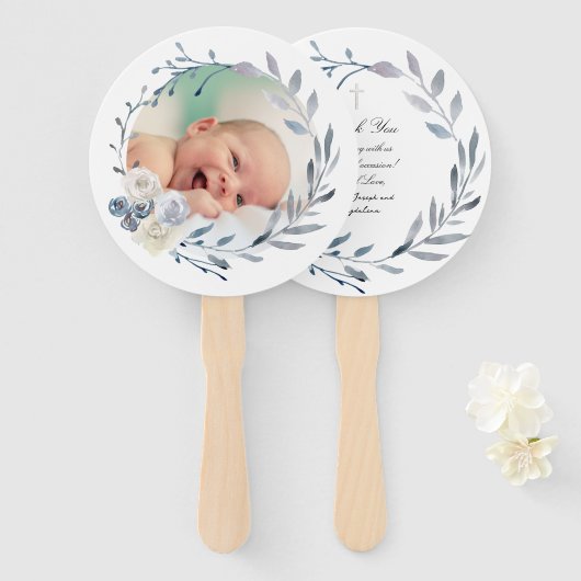 set van tien blauwe waterverf lijst Doop Handwaaier (Voorkant en achterkant)