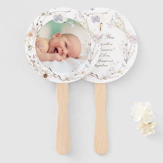 set van tien delicate wilde bloemen Doop Handwaaier (Voorkant en achterkant)