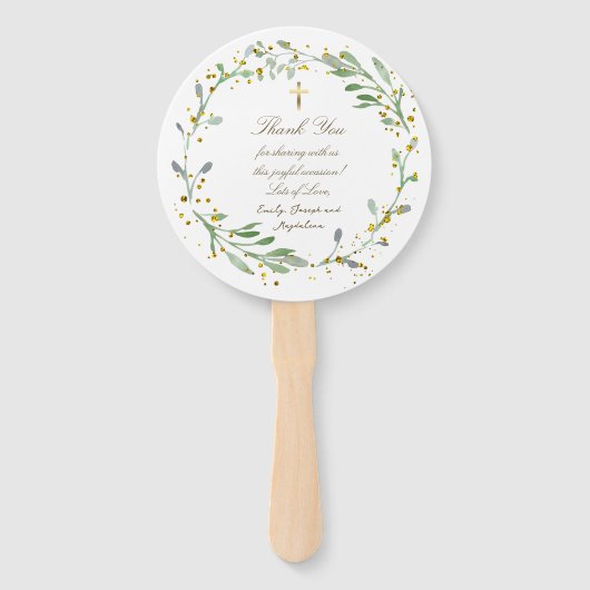 set van tien groen faux glitter doop handwaaier (Achterkant)