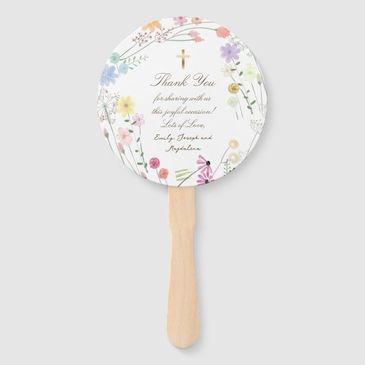 set van tien pastel wilde bloemen Doop Handwaaier (Achterkant)