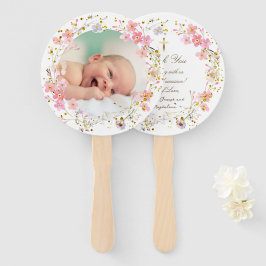 set van tien roze bloemen lijst Doop Handwaaier