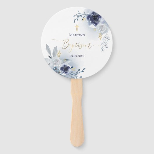 set van tien waterverf blauwe rozen Doop Handwaaier (Achterkant)